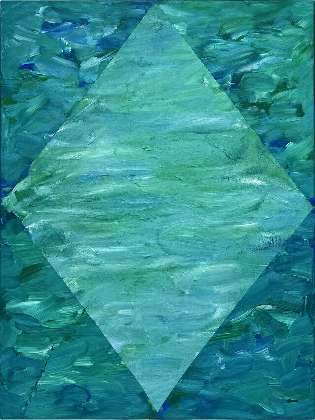 Teal and green diamond painting with expressive layered brushwork by Jack Weir