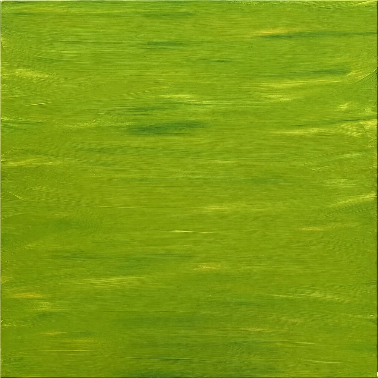 Vivid lime green monochrome field painting with soft horizontal brush texture by Jack Weir