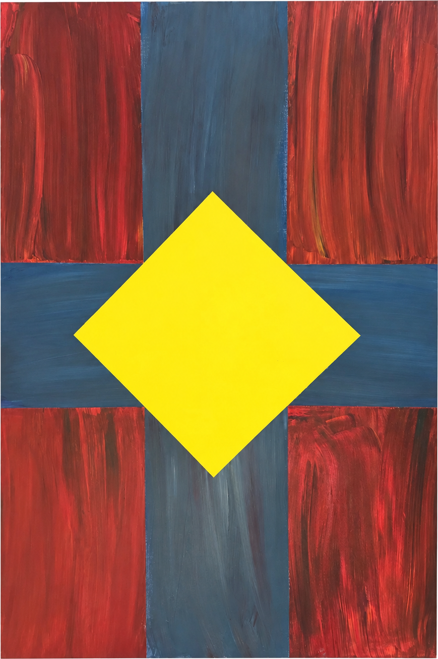 Yellow diamond over charcoal and deep red blocks by Jack Weir
