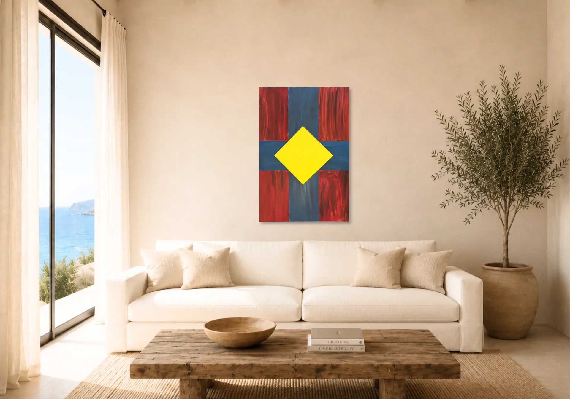 Yellow Diamond Cross shown in a room setting