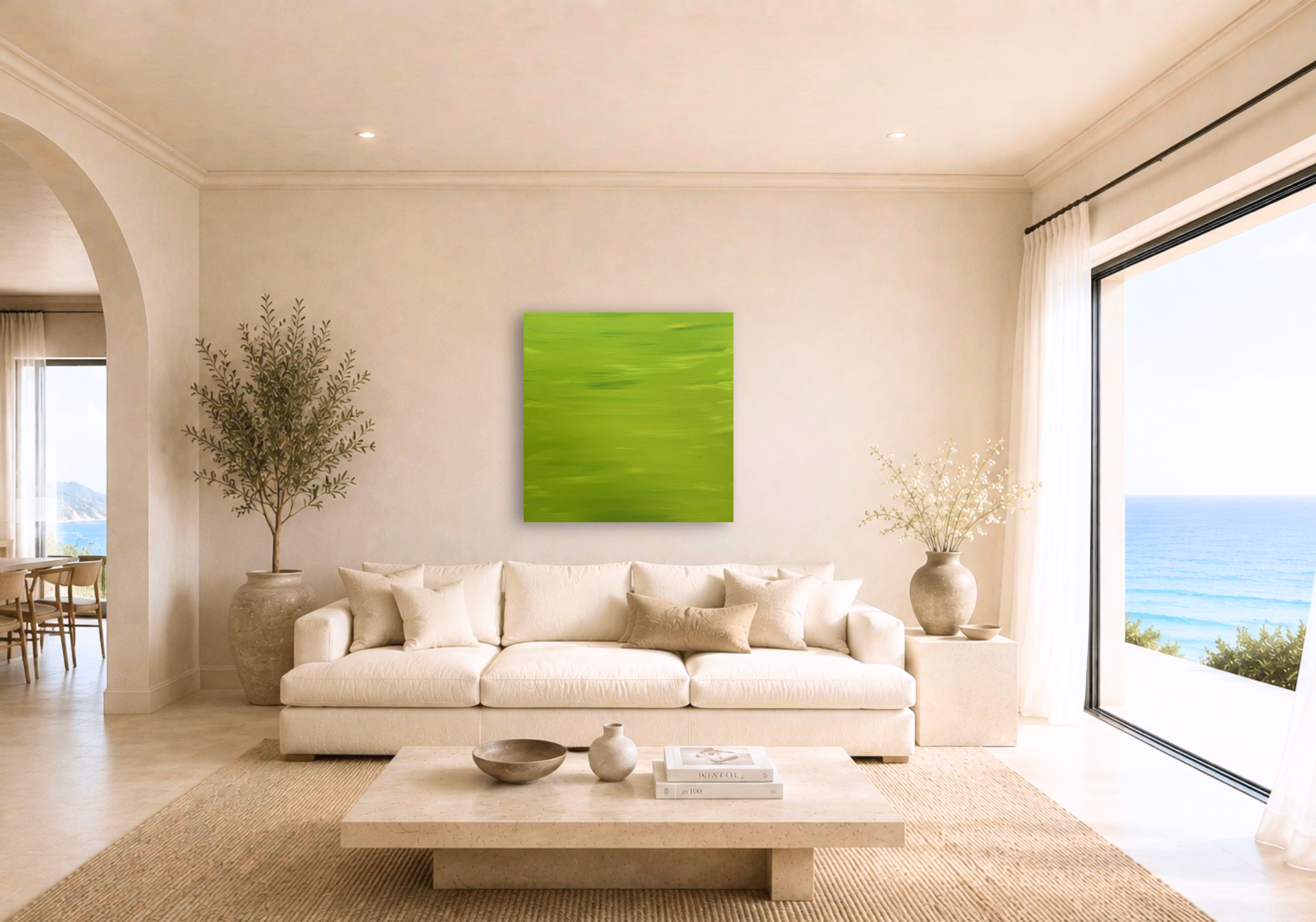 Green Fields shown in a room setting