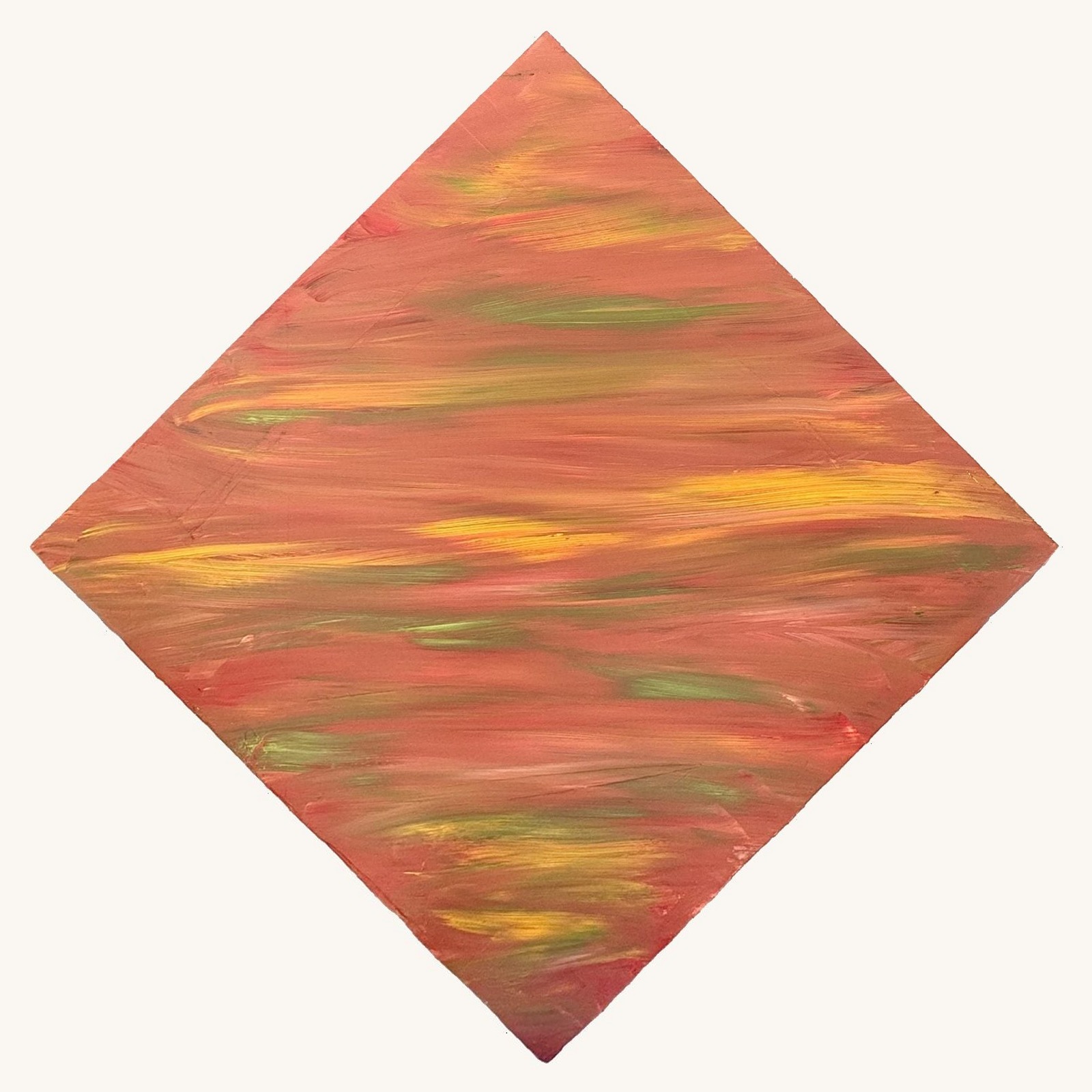Soft coral and gold diamond canvas with green and peach horizontal brush sweeps by Jack Weir
